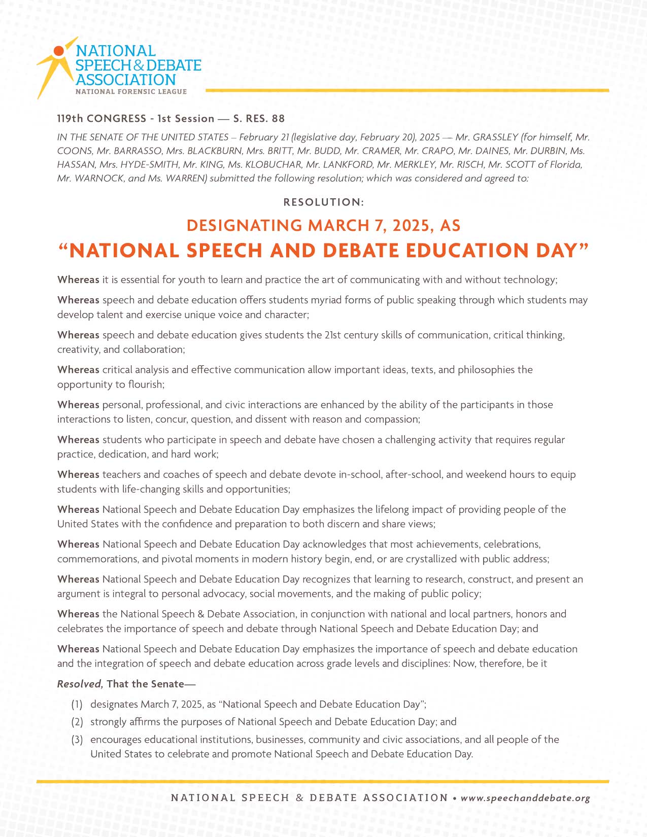 National Speech and Debate Education Day Printable Resolution National Speech and Debate Education Day Printable Resolution